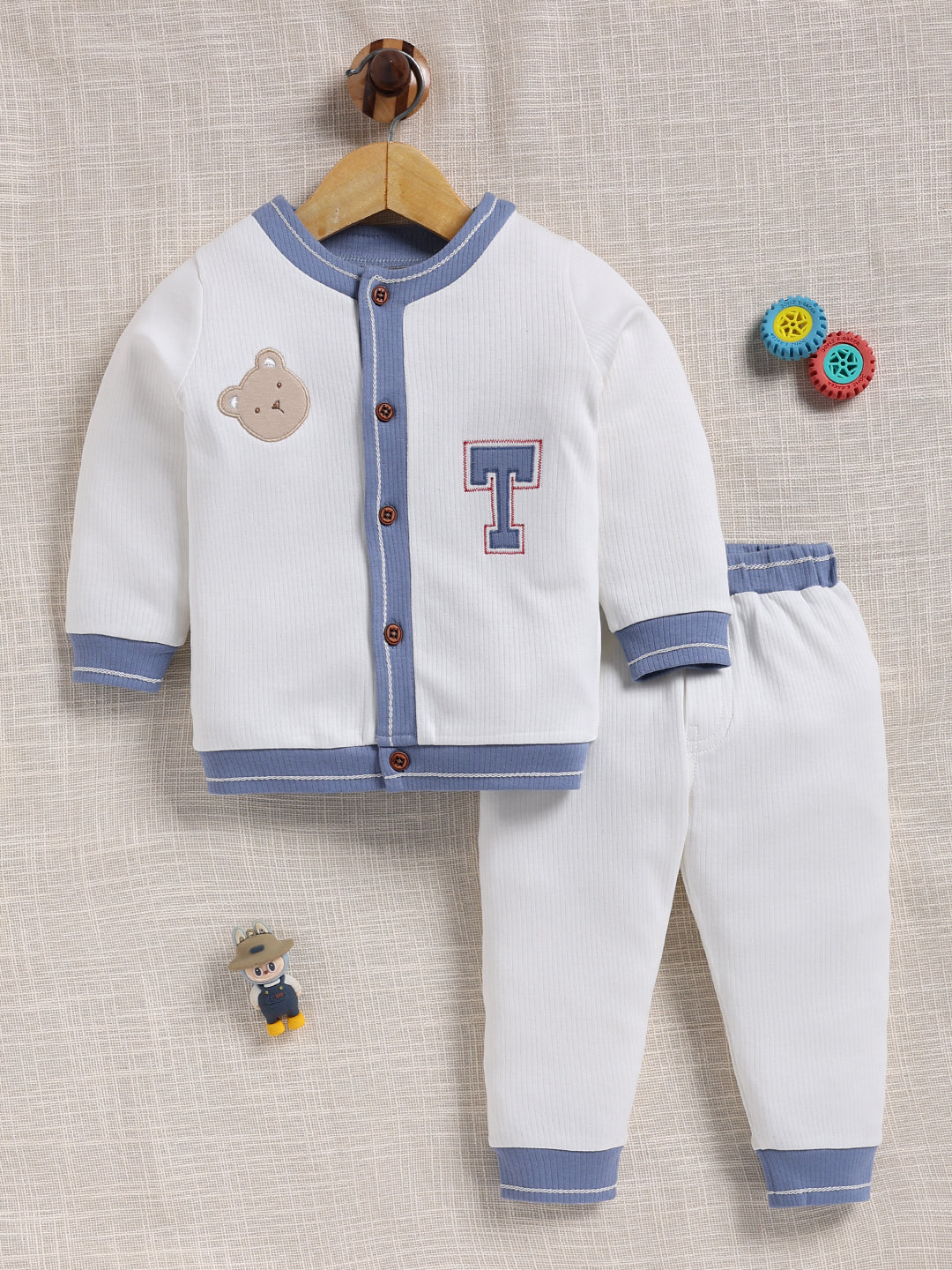 Top & Bottom for Boys - Blue Bear Patch Varsity