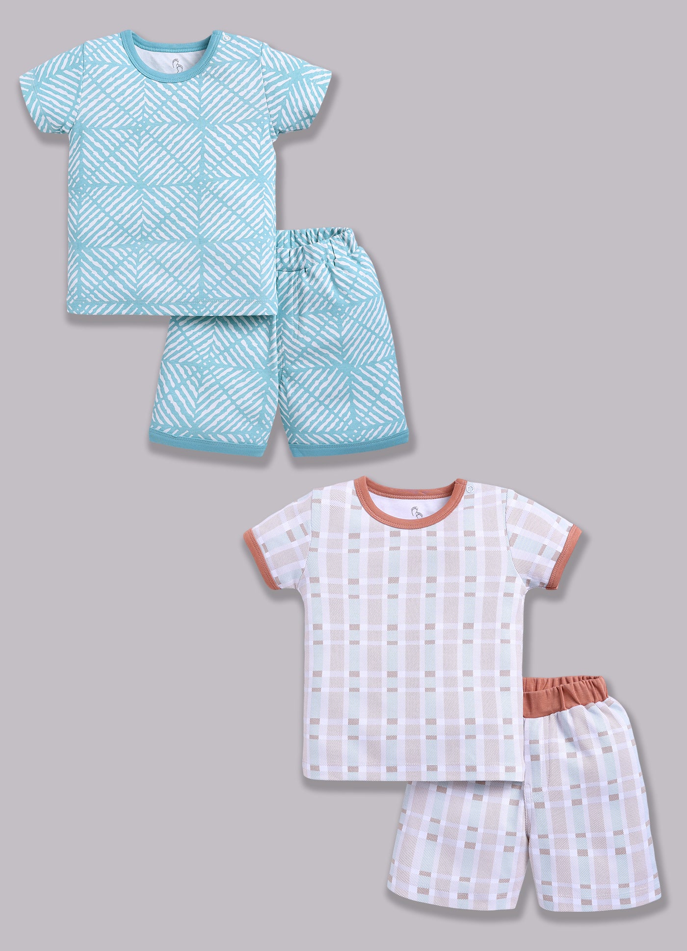 Half Sleeve Top & Bottom for Boys - Sea Green & Tan