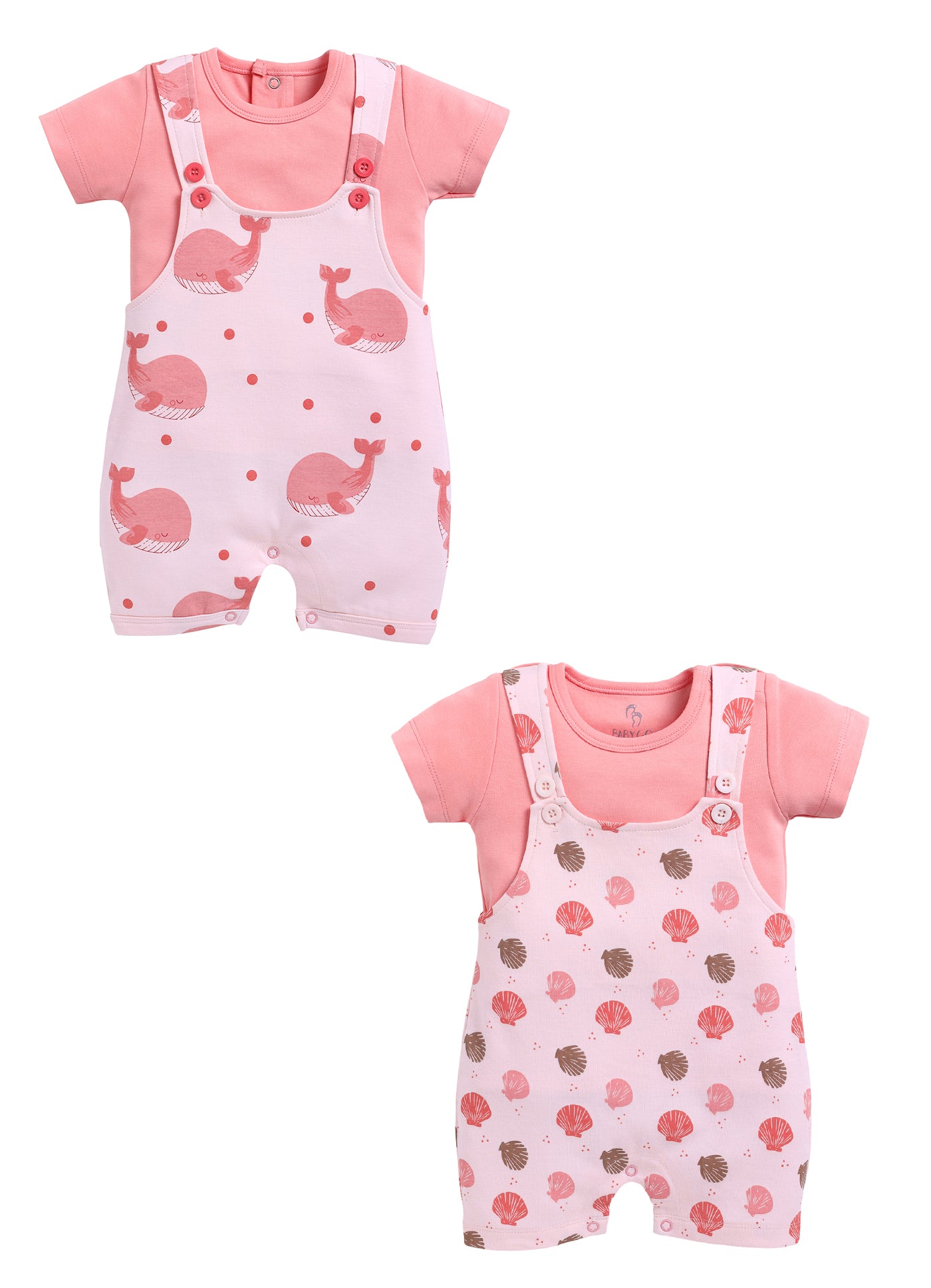 Half Sleeve Dungaree for Girls - Salmon & Coral