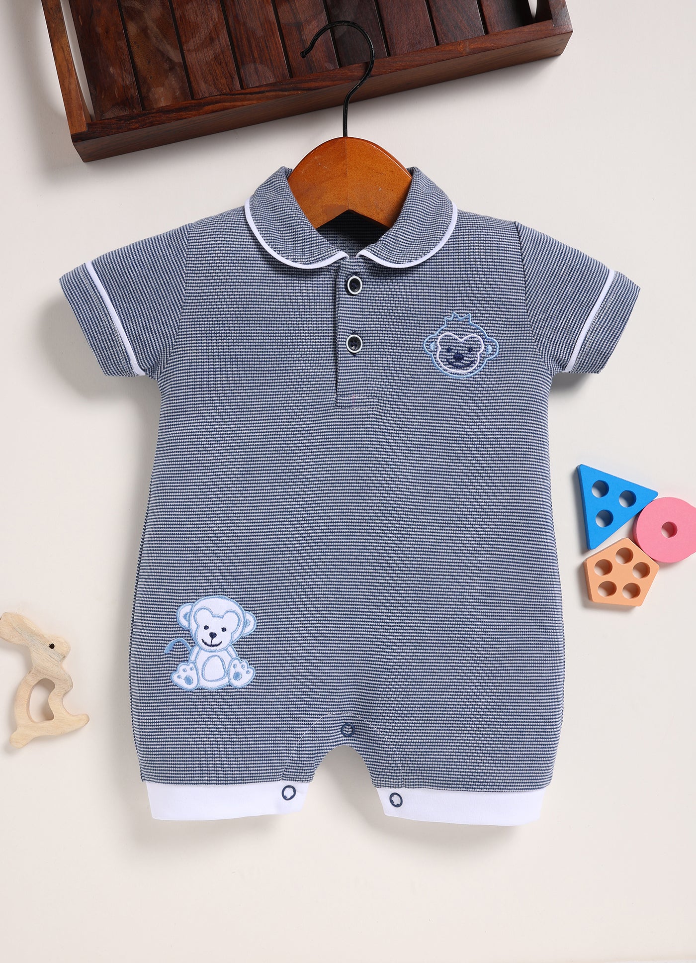 Half-Sleeve Romper for Boys – Navy Baby Chimp