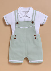 Half Sleeve Dungaree for Boys – Mint Green Classic Button Style