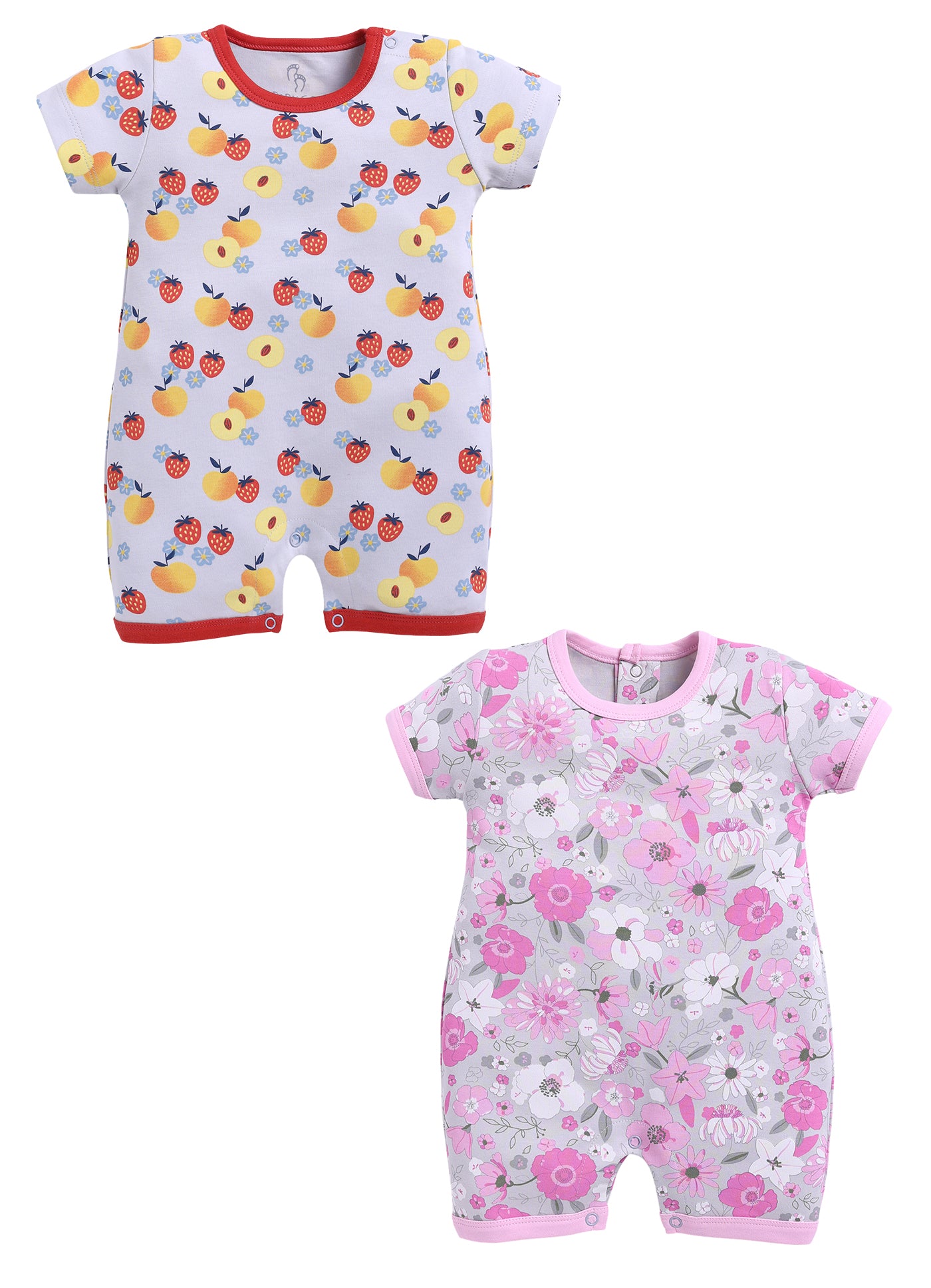 Half Sleeve Romper for Girls - Peach & Pink