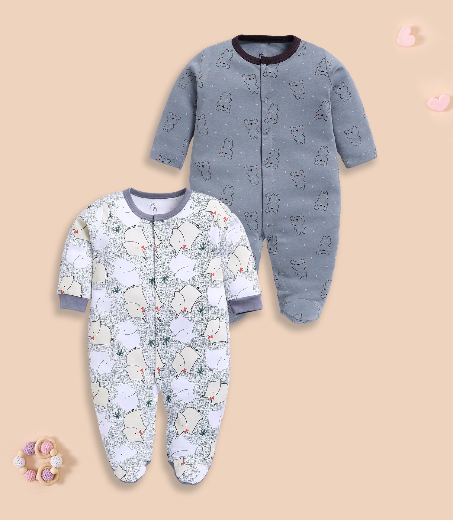 Full Sleeve Romper - Slate Grey & Light Green