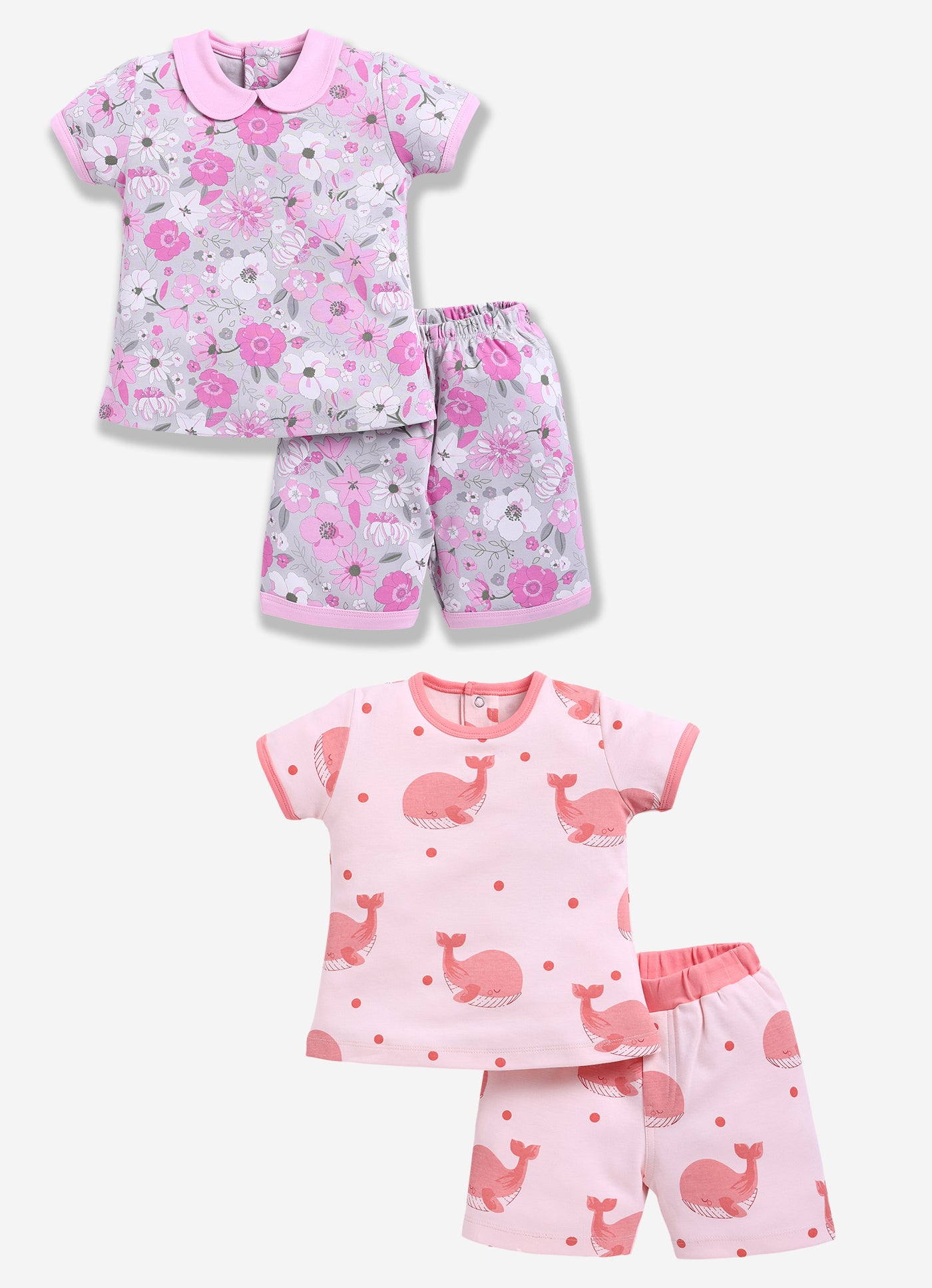 Half-Sleeve Top & Bottom For Girls - Salmon & Pink
