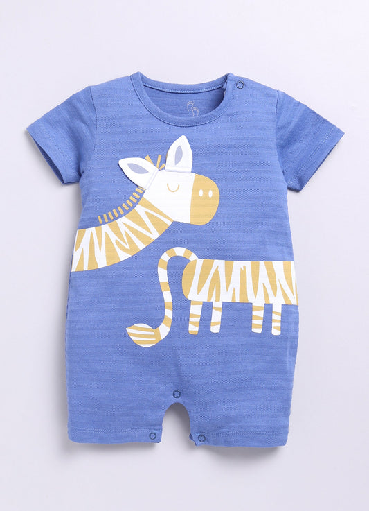 Baby Boy Short Sleeve Romper with Stripey Zebra Design-Blue