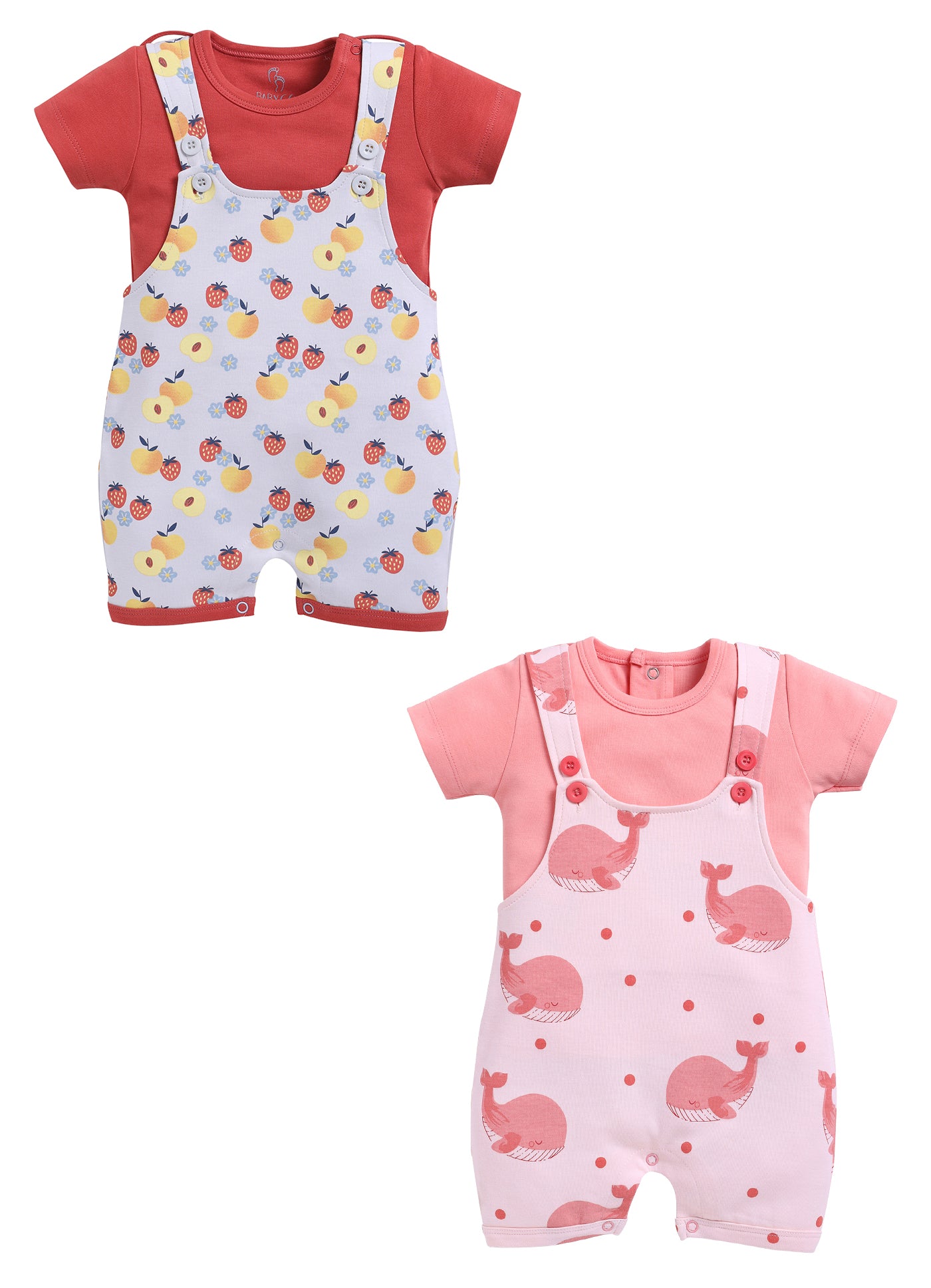 Half Sleeve Dungaree for Girls - Peach & Salmon