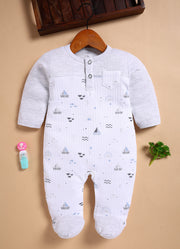 Full Sleeve Romper for Boys - White Melange Set Sail