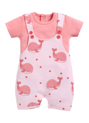 Half Sleeve Dungaree for Girls - Teal