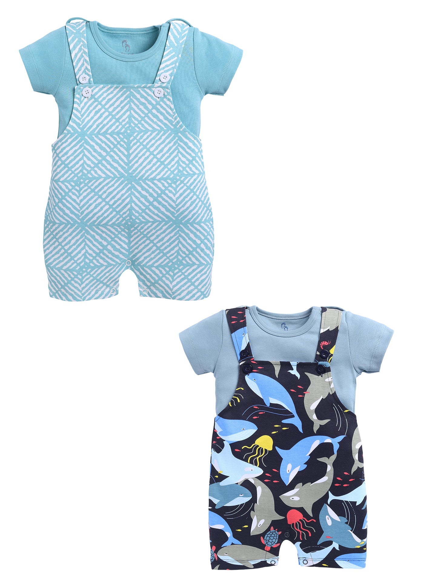 Half Sleeve Dungaree for Boys - Sea Green & Navy