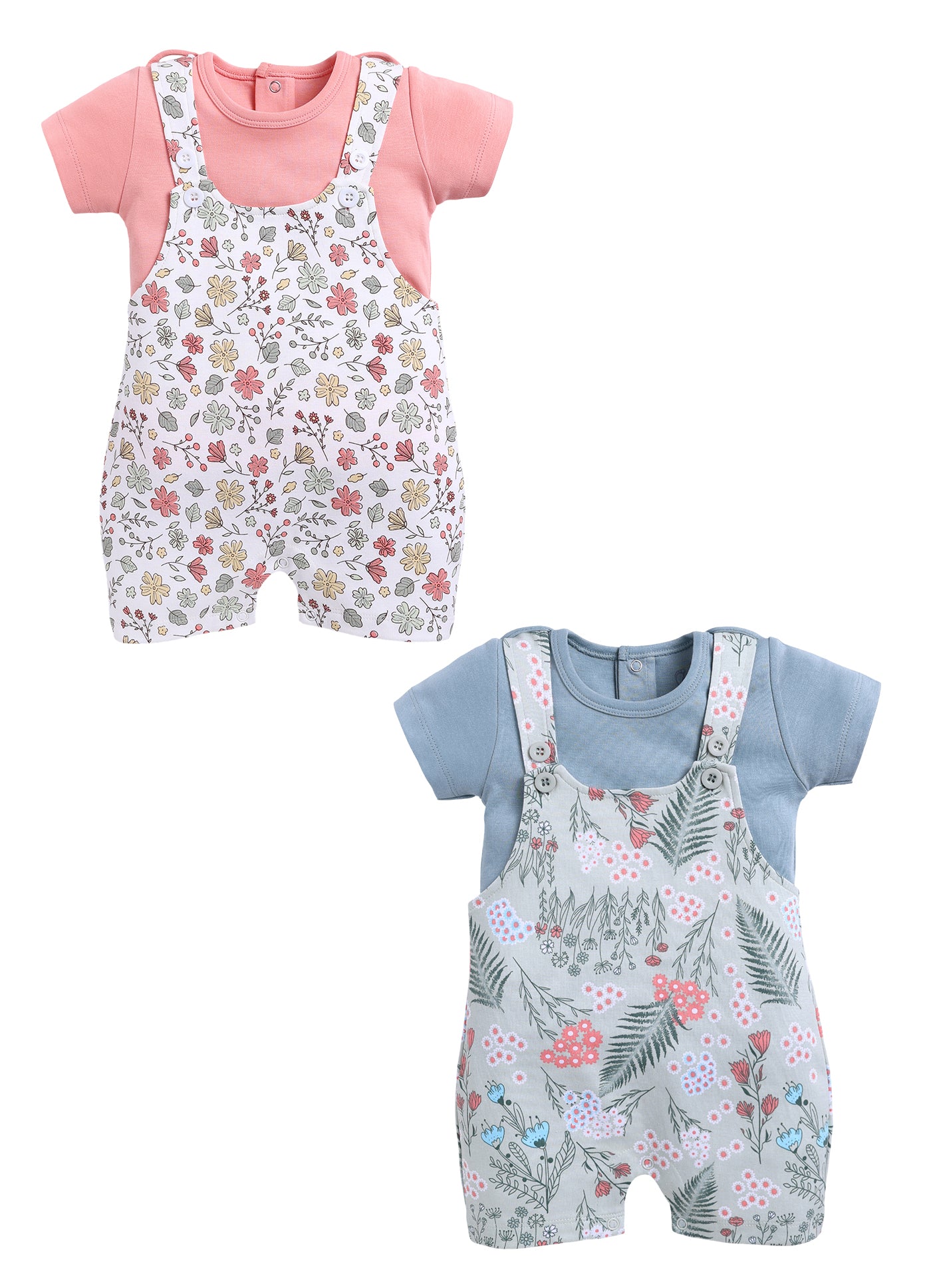 Half Sleeve Dungaree for Girls - Teal & Sage