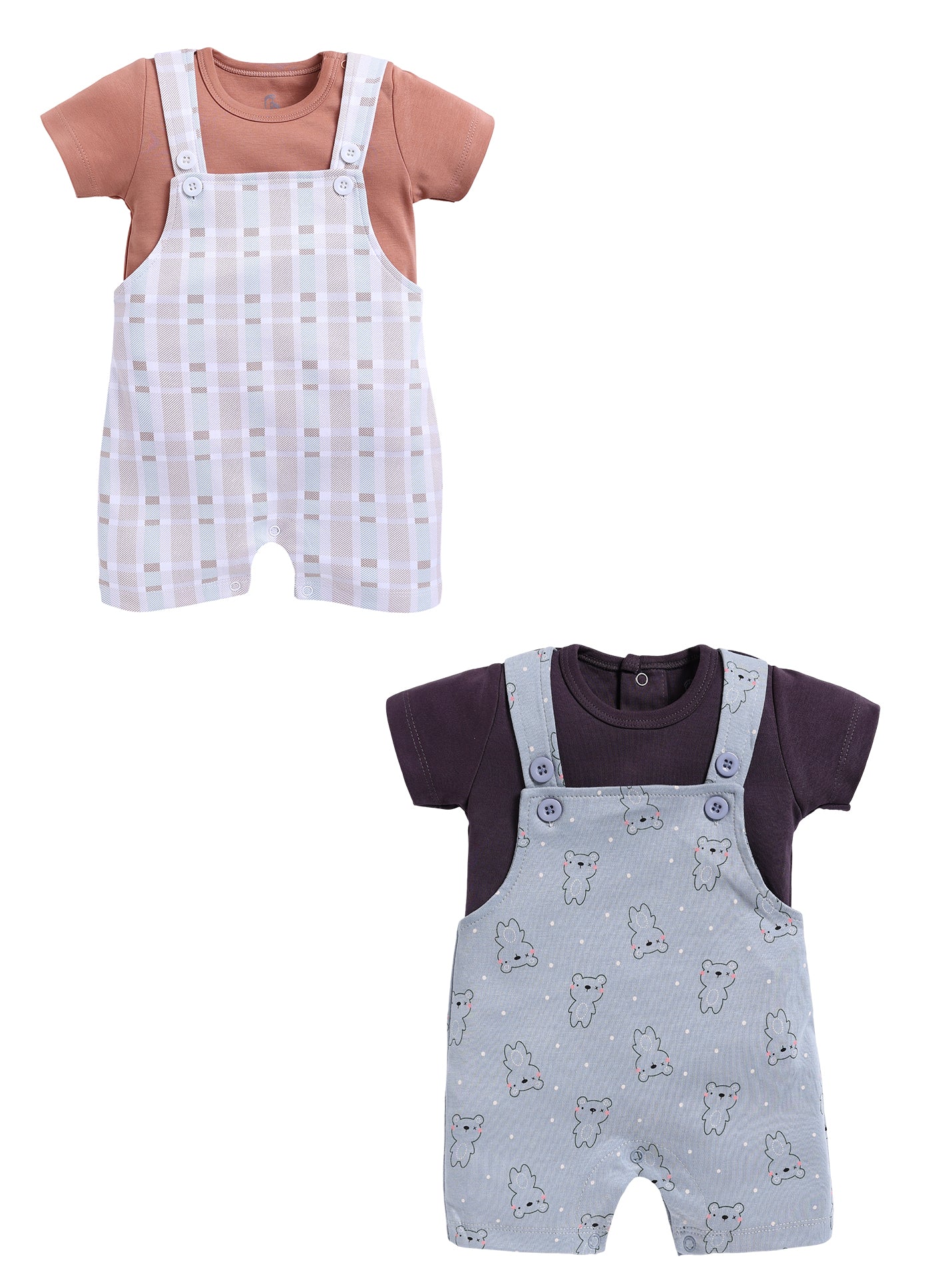 Half Sleeve Dungaree for Boys - Slate Grey & Tan