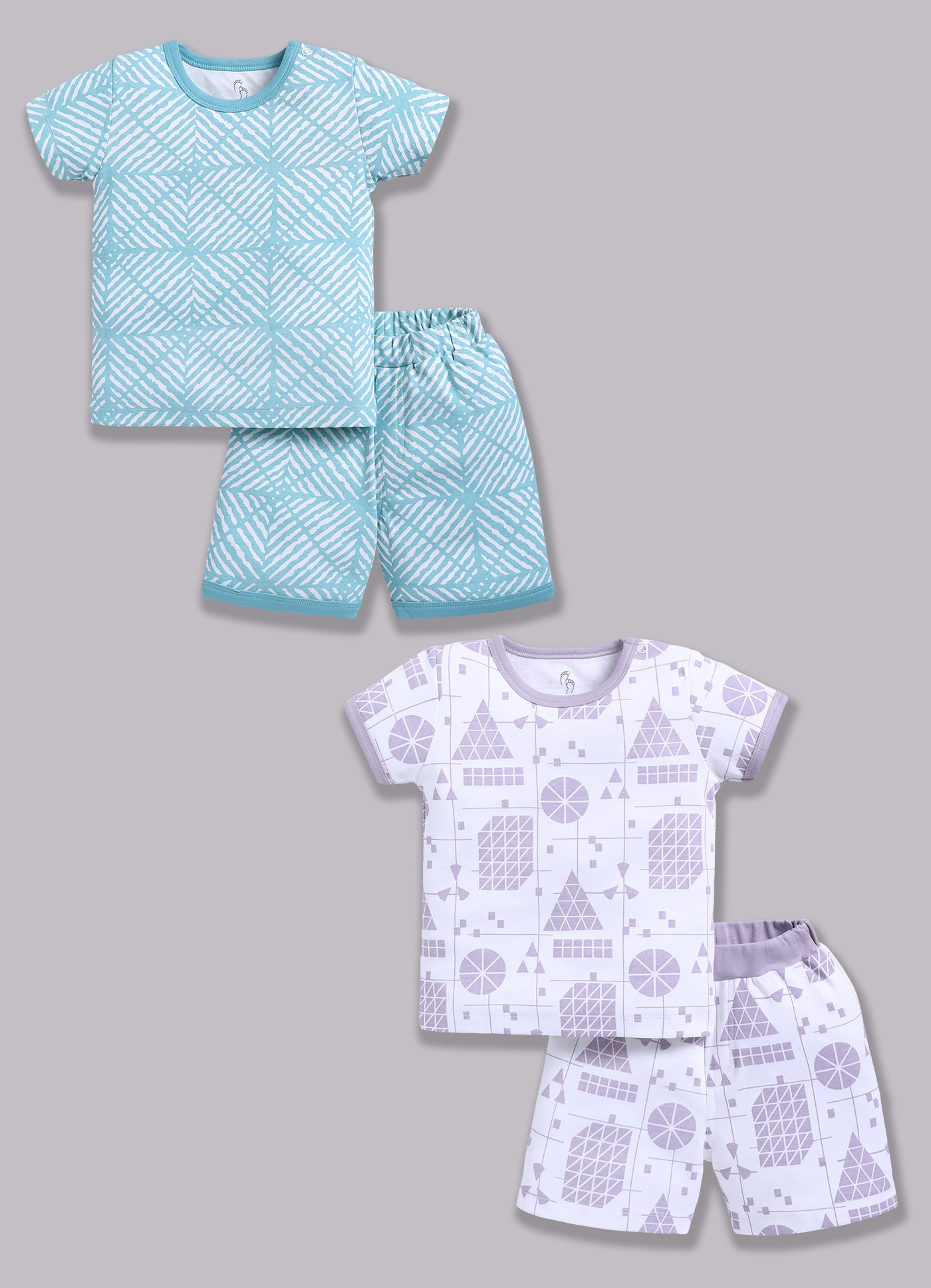 Half Sleeve Top & Bottom for Boys - Sea Green & Off-White