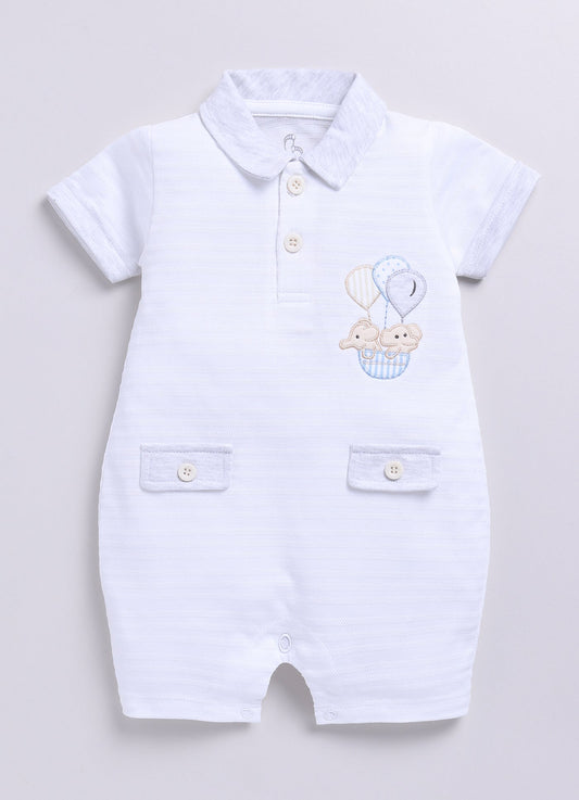 Baby Boy Summer Bear Balloon Romper - White