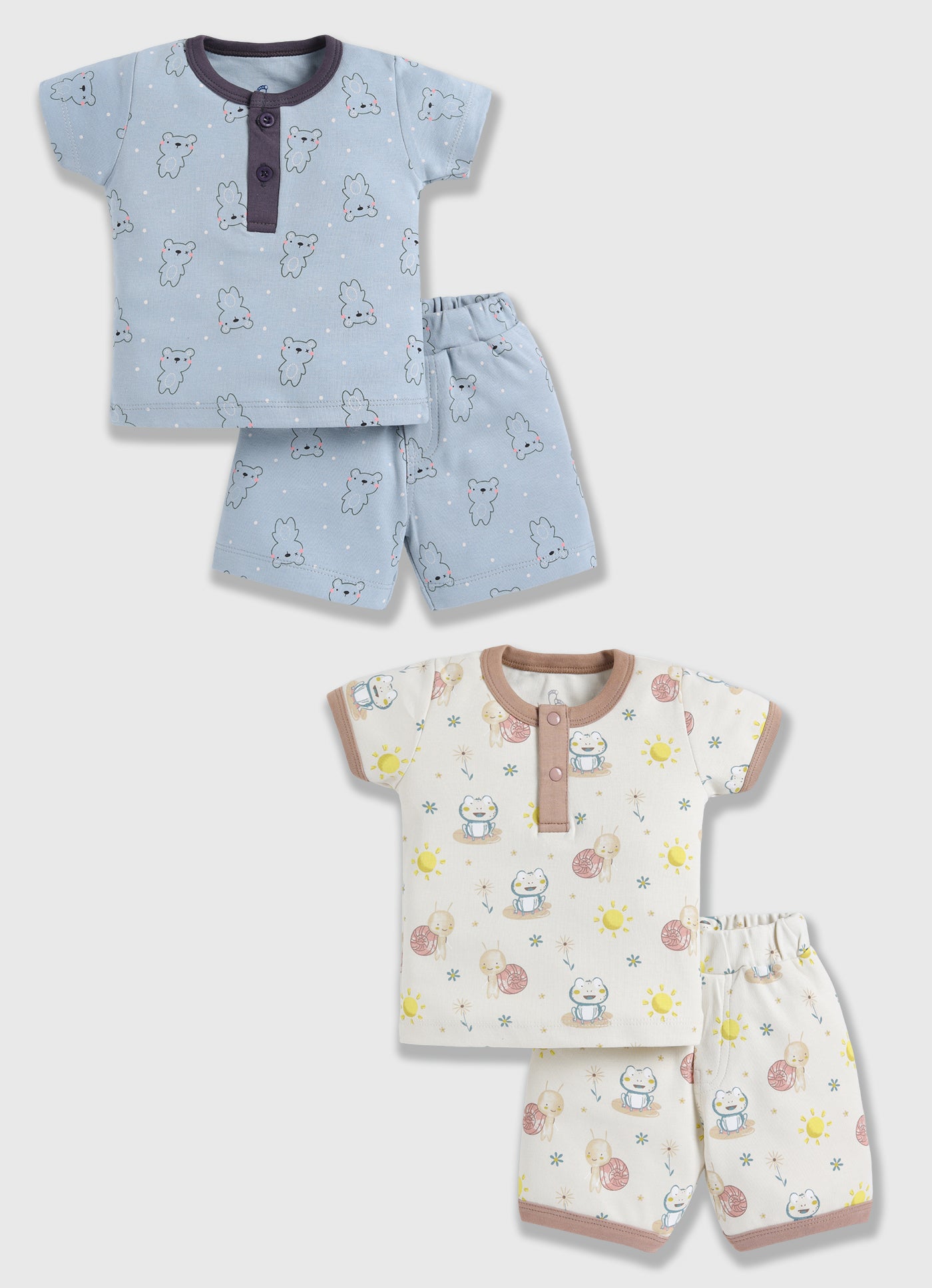 Half Sleeve Top & Bottom for Boys - Slate Grey & Beige