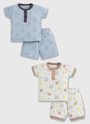 Half Sleeve Top & Bottom for Boys - Slate Grey & Beige