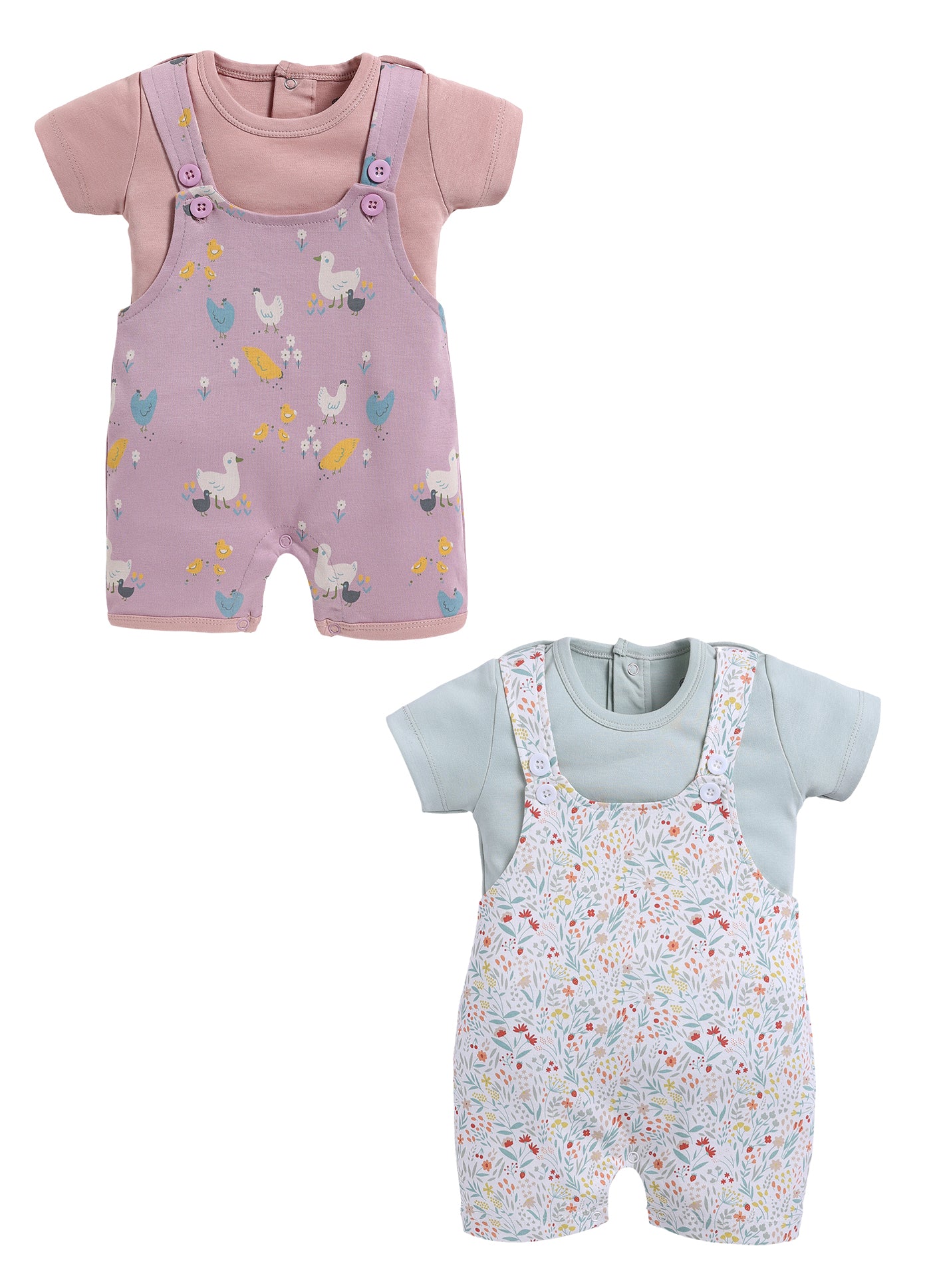 Half Sleeve Dungaree for Girls - Mint & Stone