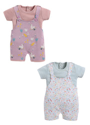 Half Sleeve Dungaree for Girls - Mint & Stone