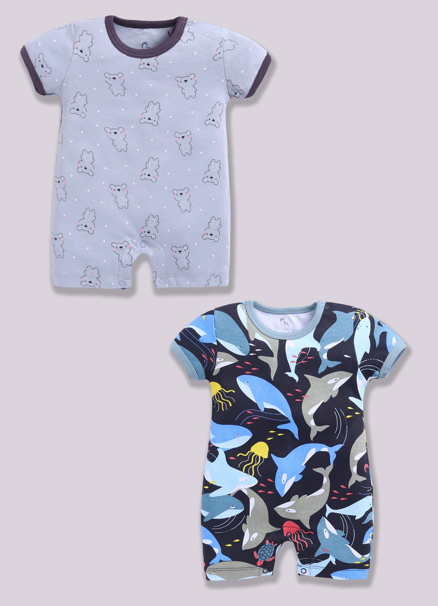 Half Sleeve Romper for Boys - Slate Grey & Navy