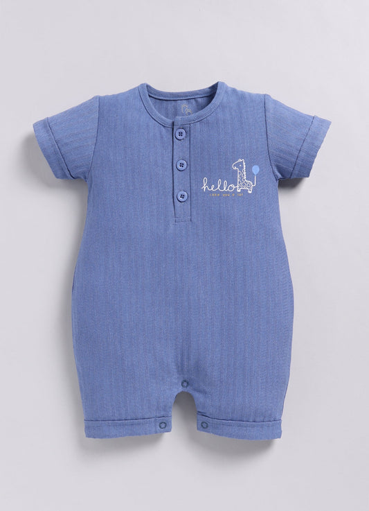 Baby Boy Short Sleeve Romper with Hello Giraffe Design-Blue