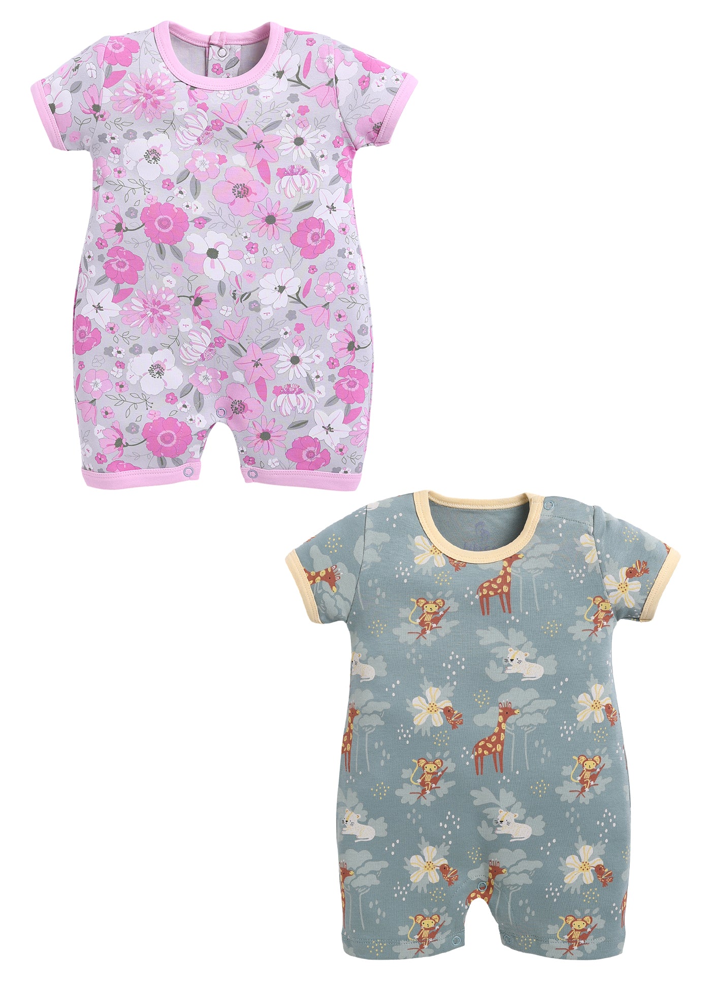 Half Sleeve Romper for Girls - Pink & Olive
