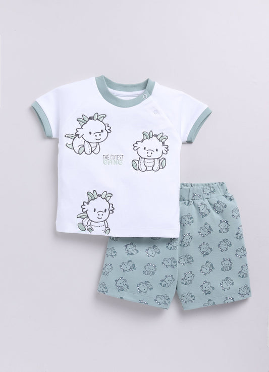 Little Dragon Baby Boy Half T Shirt & Short Set-Green