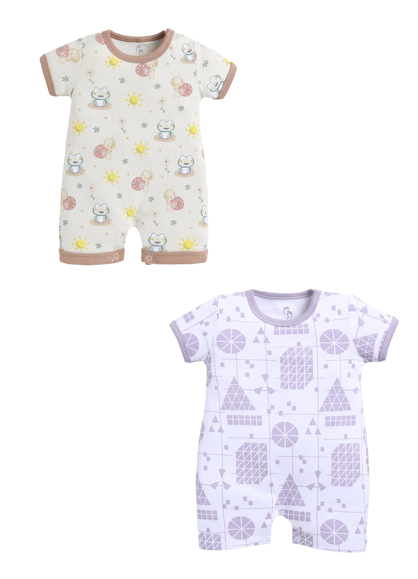 Half Sleeve Romper for Boys - Beige & Off-White