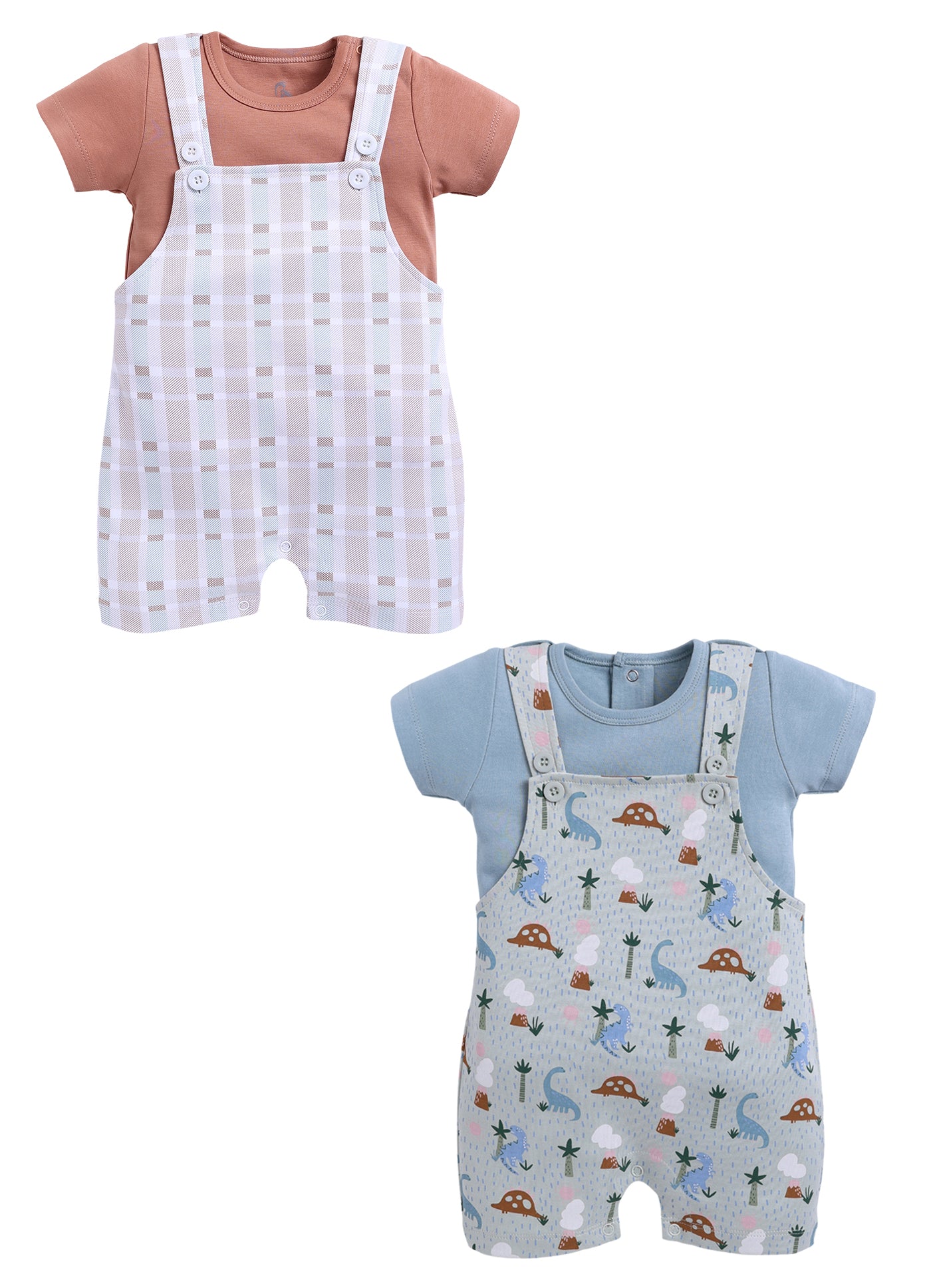 Half Sleeve Dungaree for Boys - Pista Green & Tan