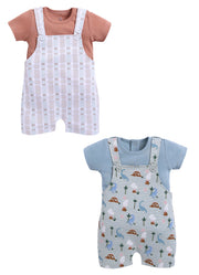Half Sleeve Dungaree for Boys - Pista Green & Tan