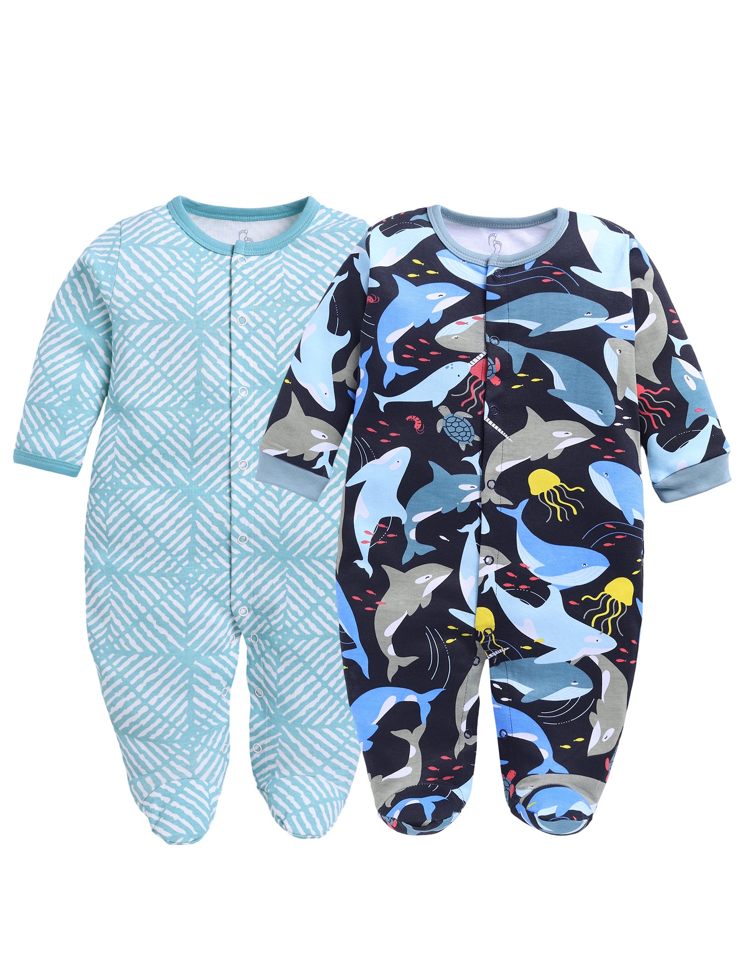 Full Sleeve Romper for Boys - Sea Green & Navy