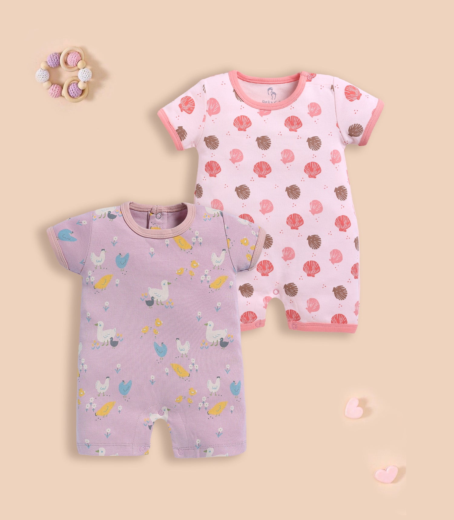 Half Sleeve Romper for Girls - Stone & Coral
