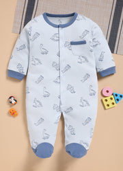 Full Sleeve Romper for Boys - Cyan Little Dinos