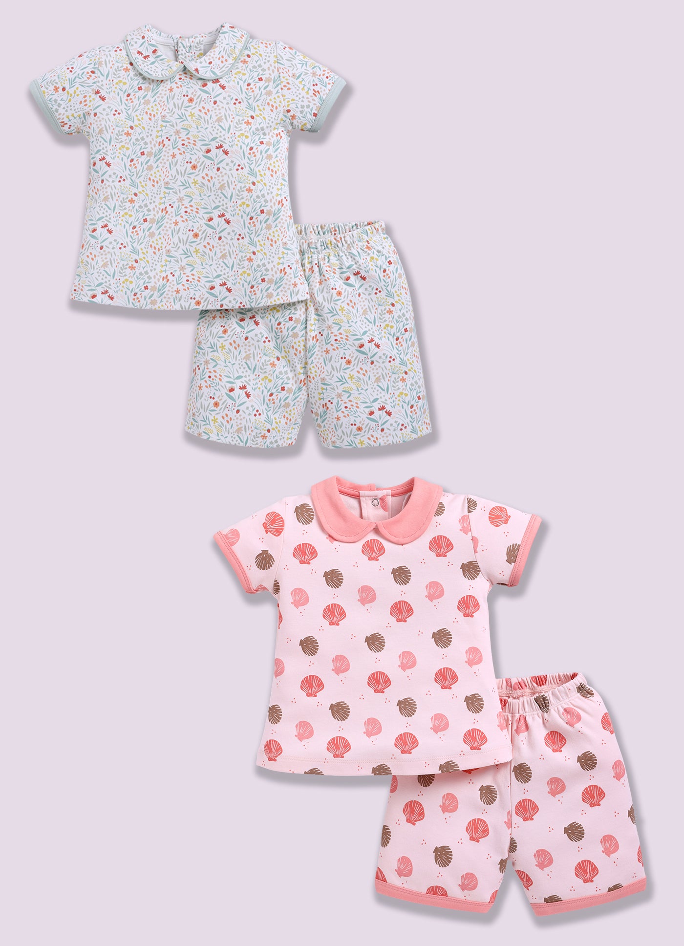 Half-Sleeve Top & Bottom For Girls - Mint & Coral
