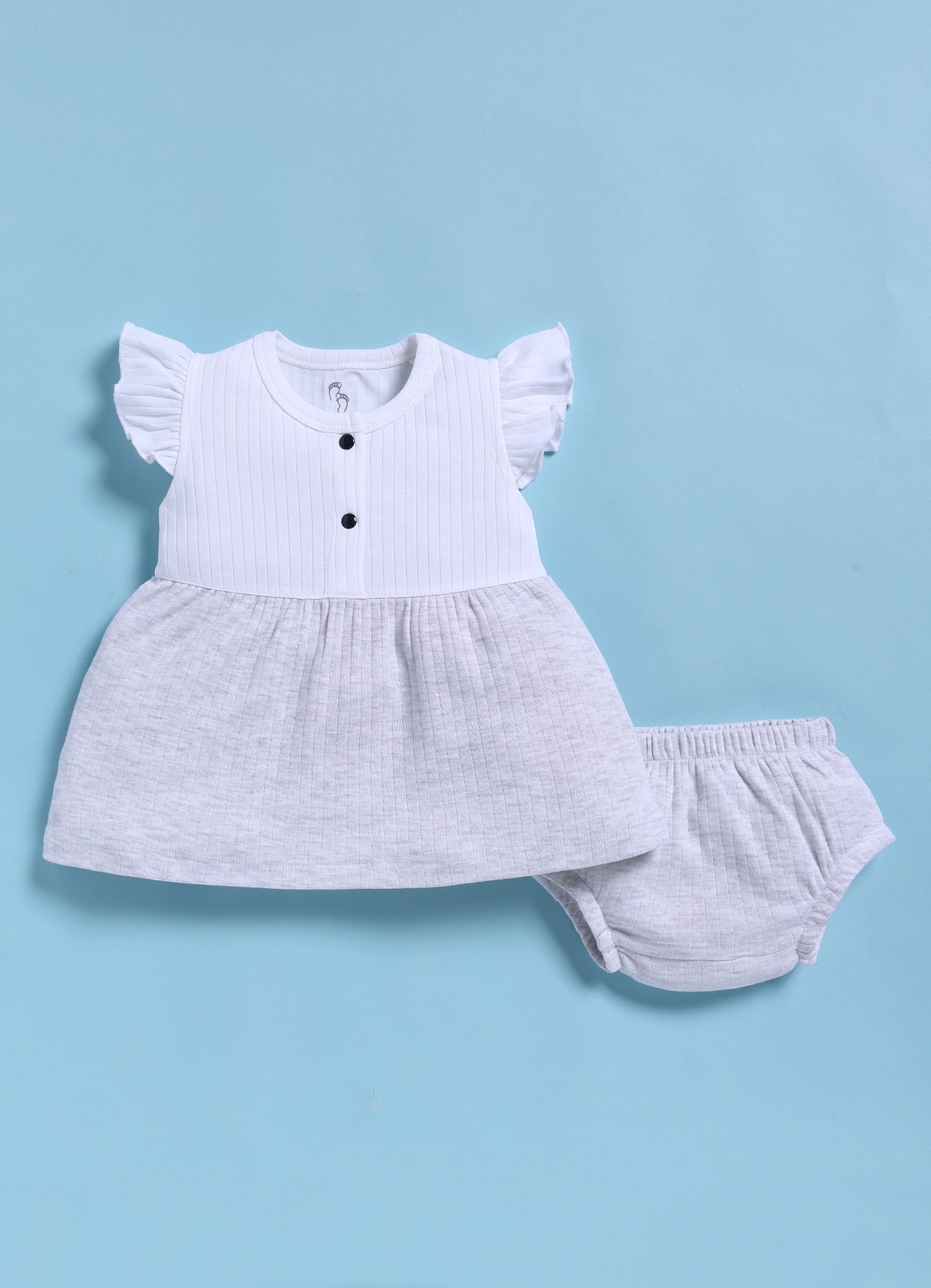 Frock – White Melange Flutter Sleeve