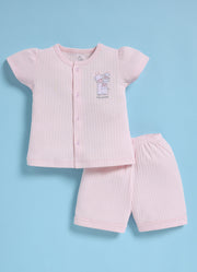 Half-Sleeve Top & Bottom For Girls - Pink Animal Friends