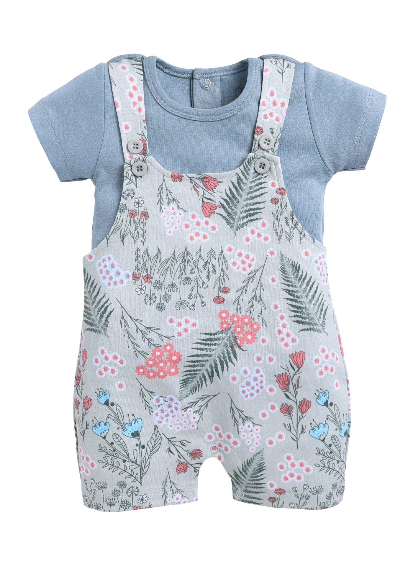 Half Sleeve Dungaree for Girls - Sage