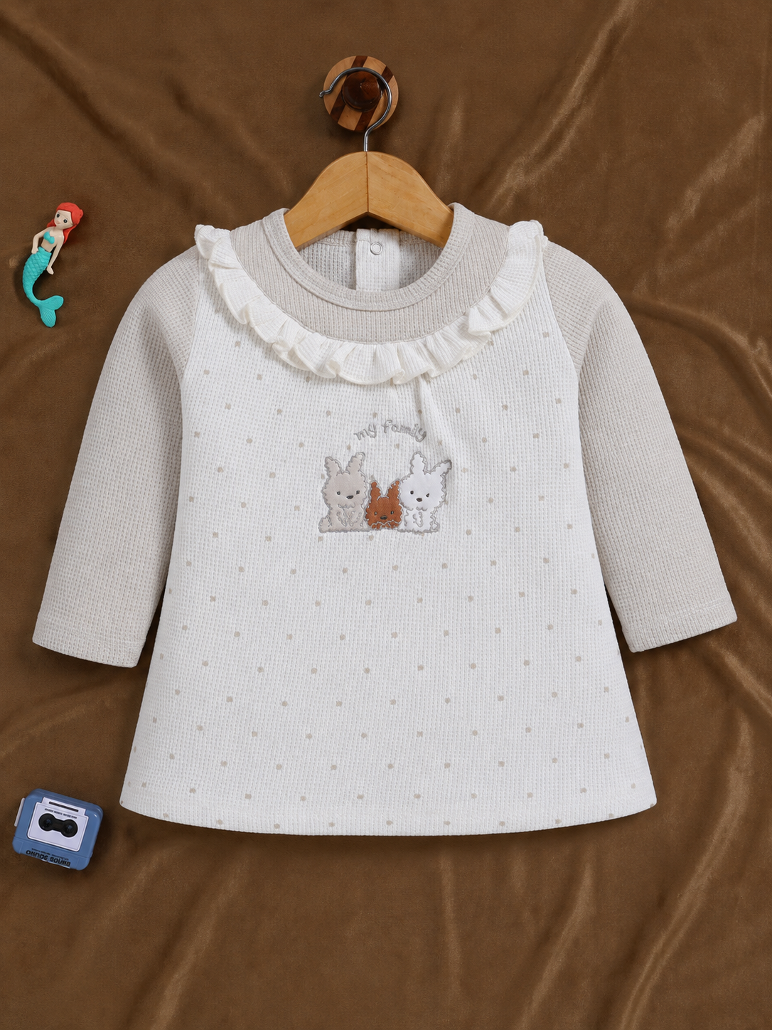 Frock – Ivory White Bunny Family Oatmeal