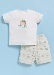 Half-Sleeve Top & Bottom For Boys - Mint Green Big Friend