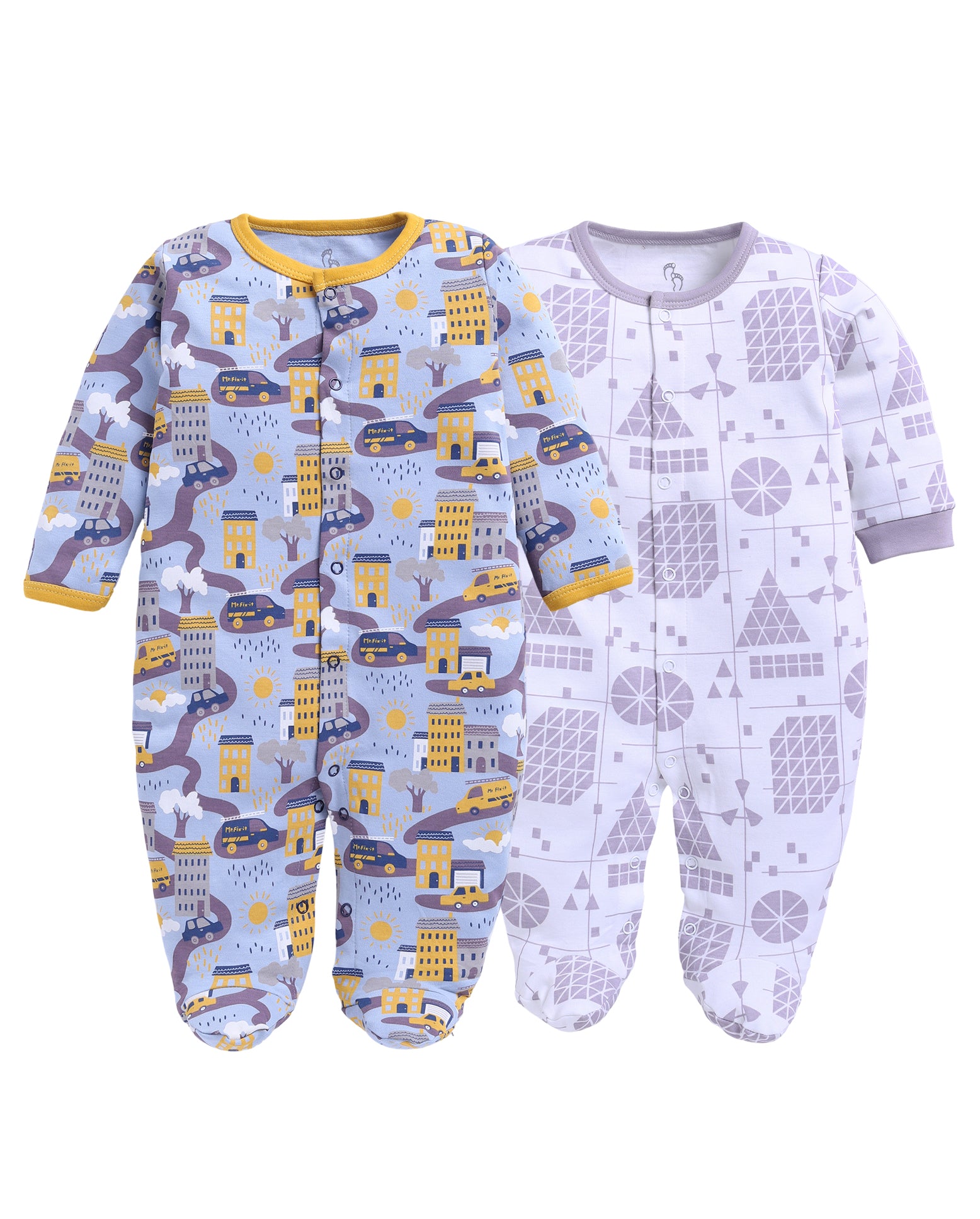 Full Sleeve Romper for Boys - Yellow & Off-White