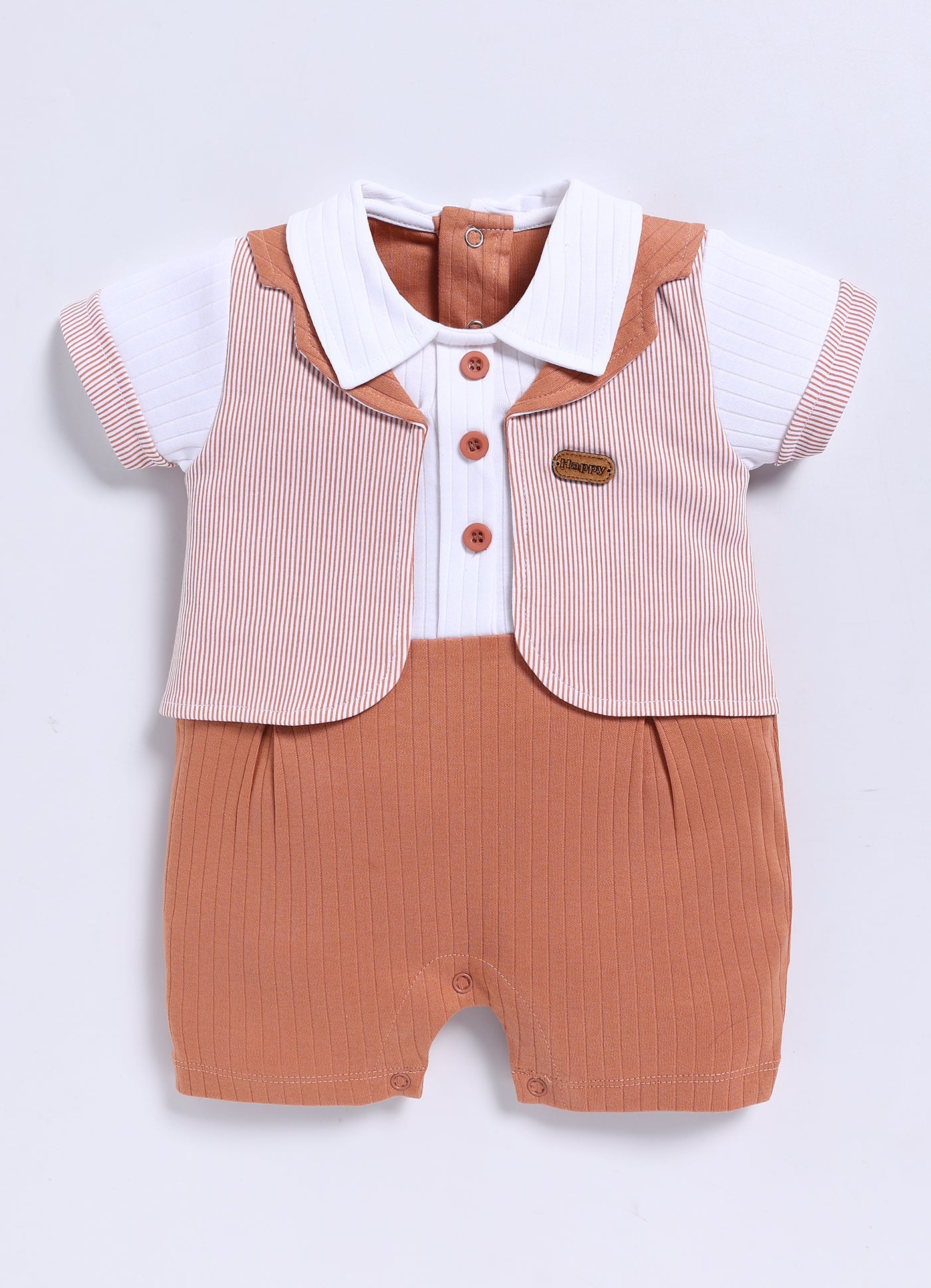 Half-Sleeve Romper for Boys - Cinnamon with Jacket Happy