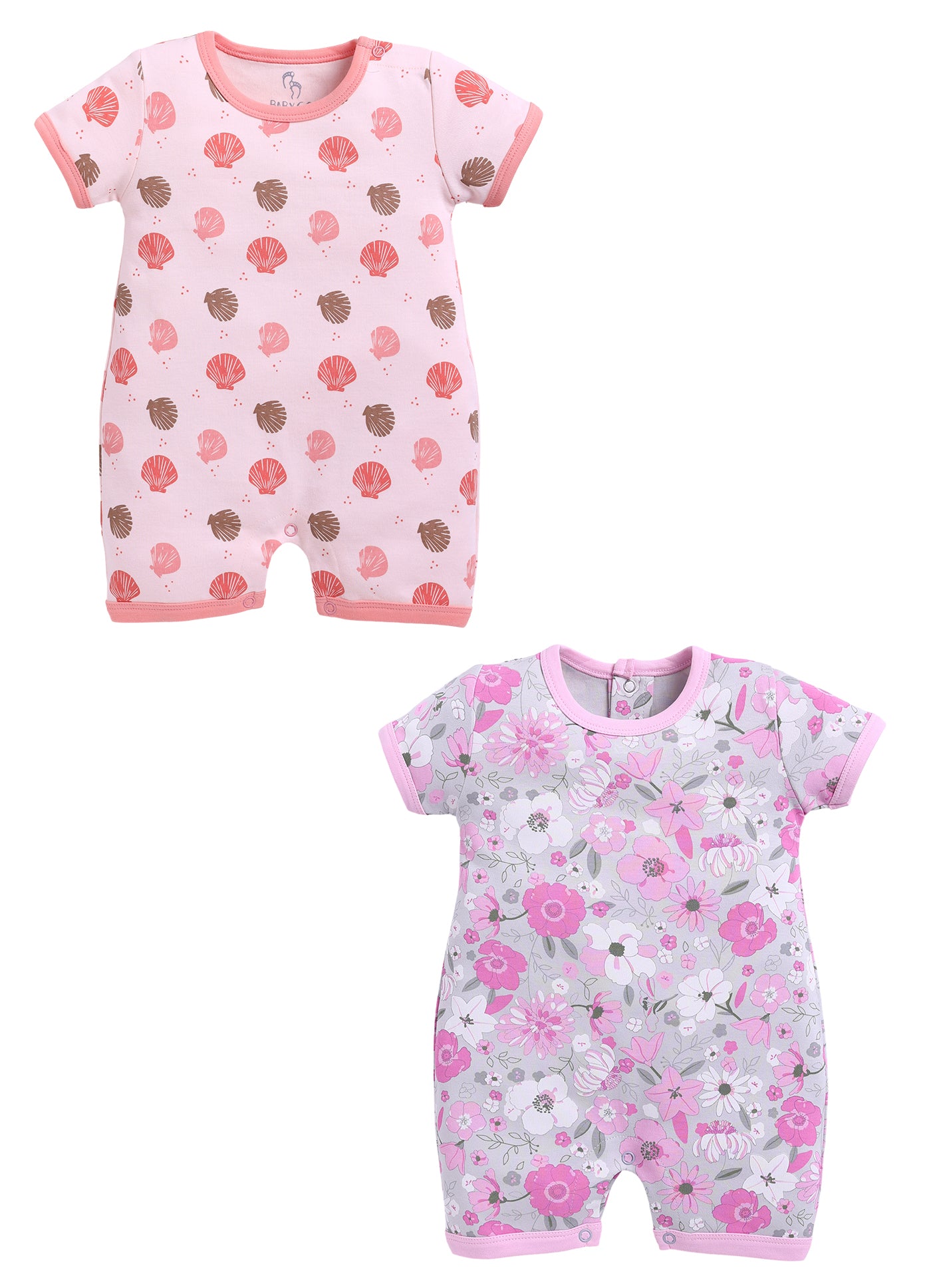 Half Sleeve Romper for Girls - Pink & Coral