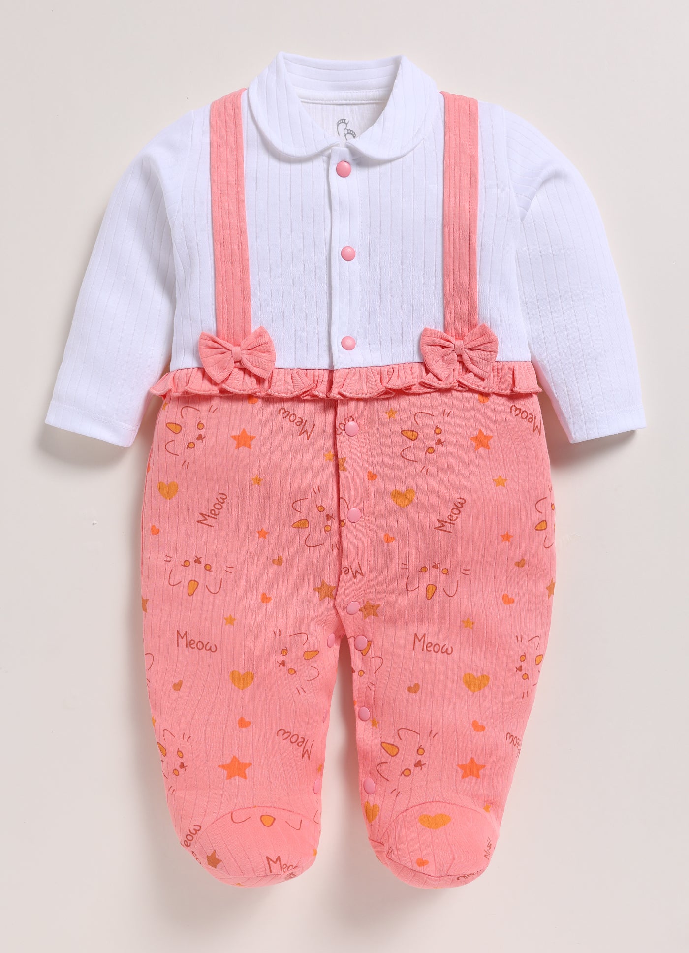 Full Sleeve Romper for Girls - Peach Sweet Meow