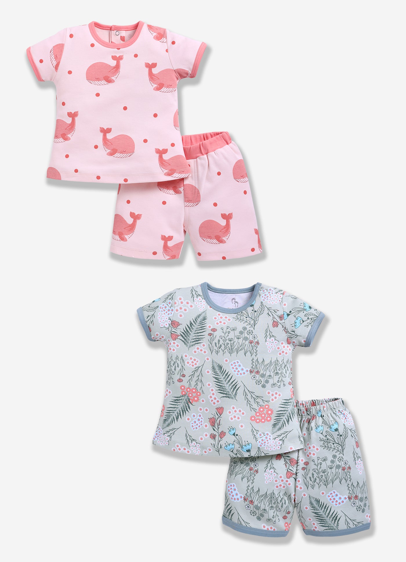Half-Sleeve Top & Bottom For Girls - Salmon & Sage