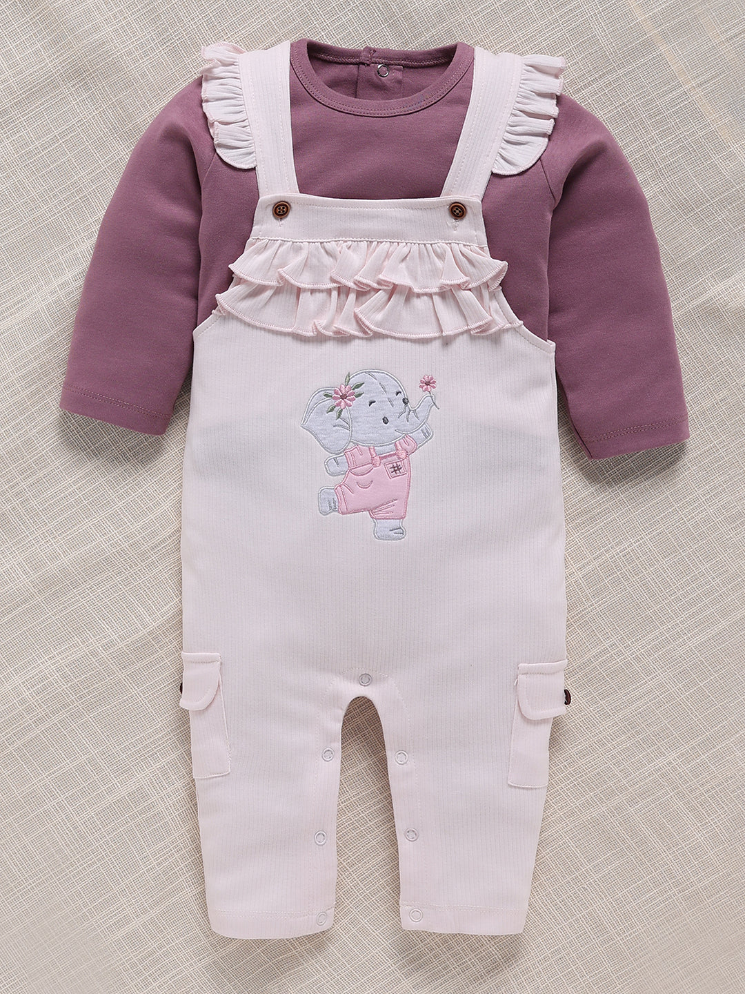 Dungaree - Mauve Ruffle Elephant