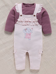 Dungaree - Mauve Ruffle Elephant