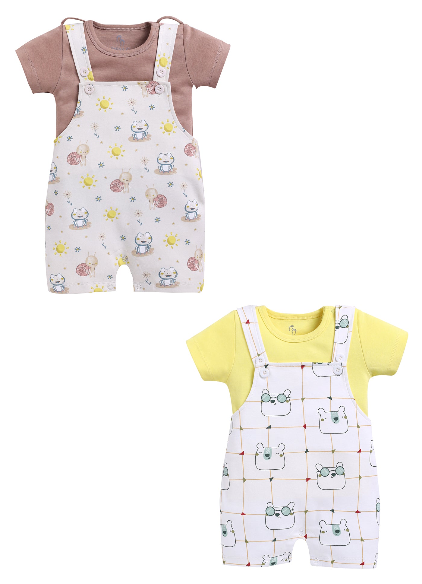 Half Sleeve Dungaree for Boys - Beige & Green
