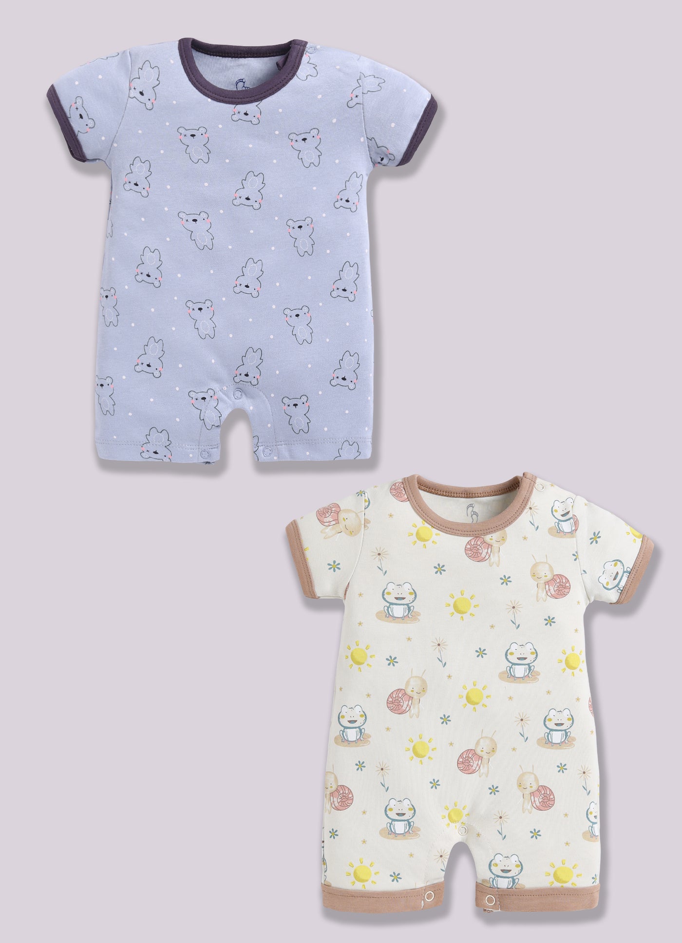 Half Sleeve Romper for Boys - Slate Grey & Beige