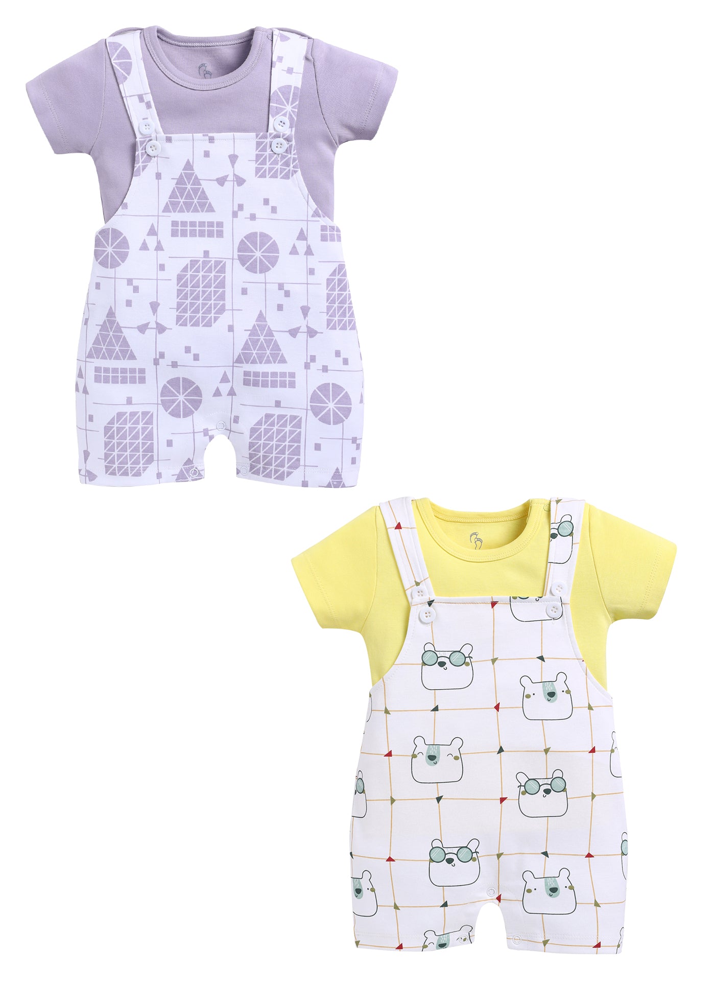 Half Sleeve Dungaree for Boys - Off-White & Green