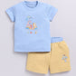 Happy Woof Printed Baby Boy Half T Shirt & Short Set-Blue