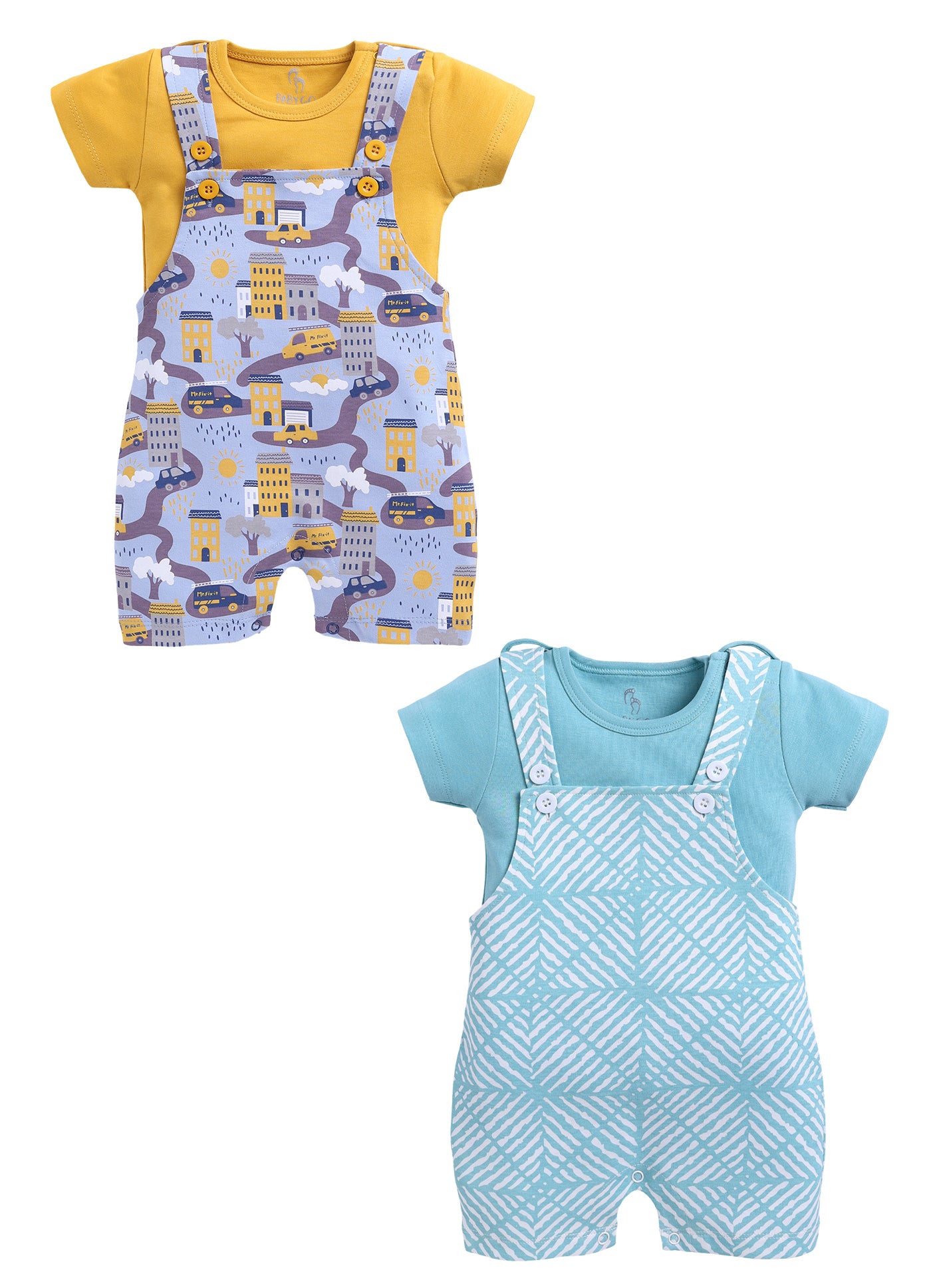 Half Sleeve Dungaree for Boys - Sea Green & Yellow