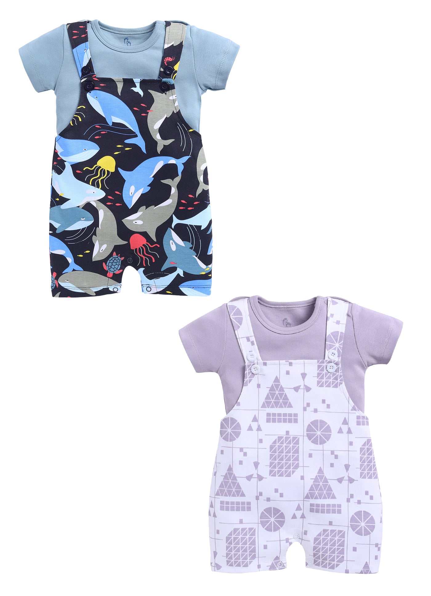 Half Sleeve Dungaree for Boys - Off-White & Navy